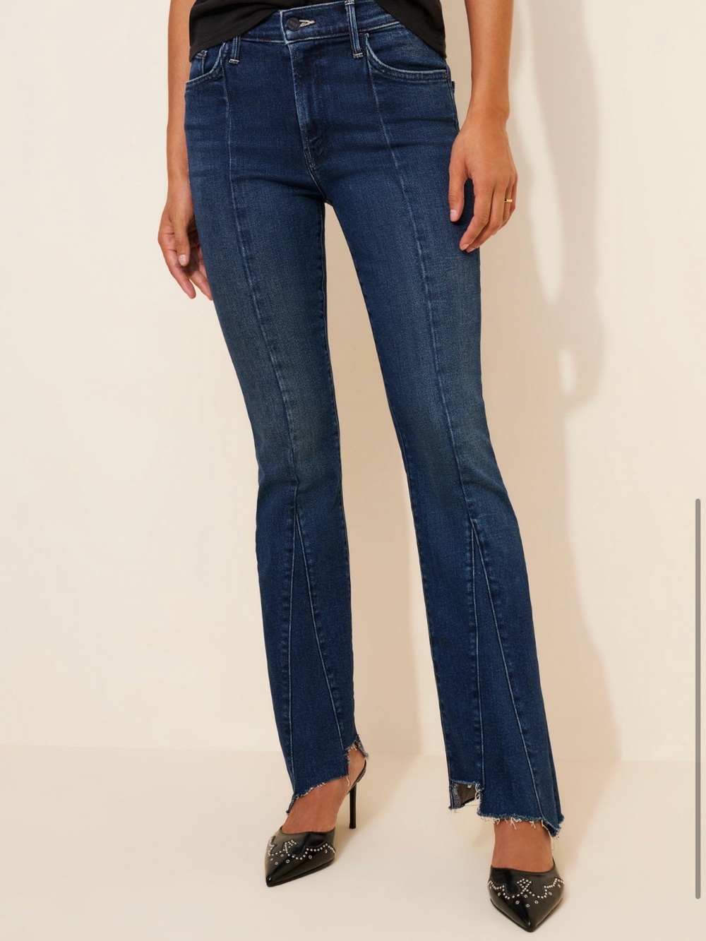 MOTHER Dark Blue Split-Front Cropped Flare Jeans